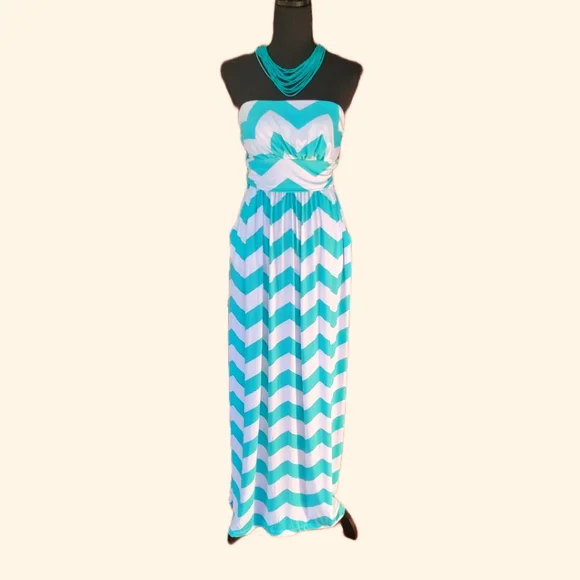 Impressions | Dresses | Turquoise White Maxi Dress | Poshmark